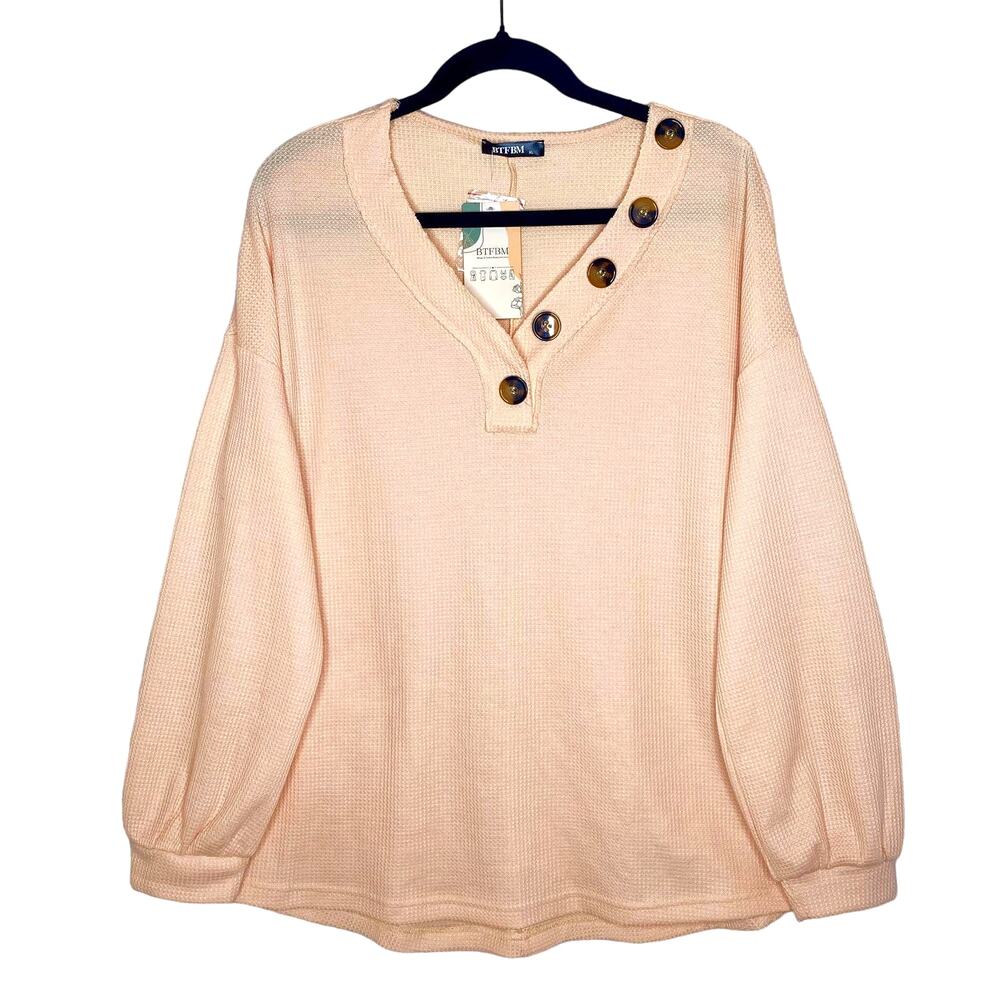 BTFBM Waffle Knit Long Sleeve Top Size XL Pullover Fall Cozy Casual Loungewear